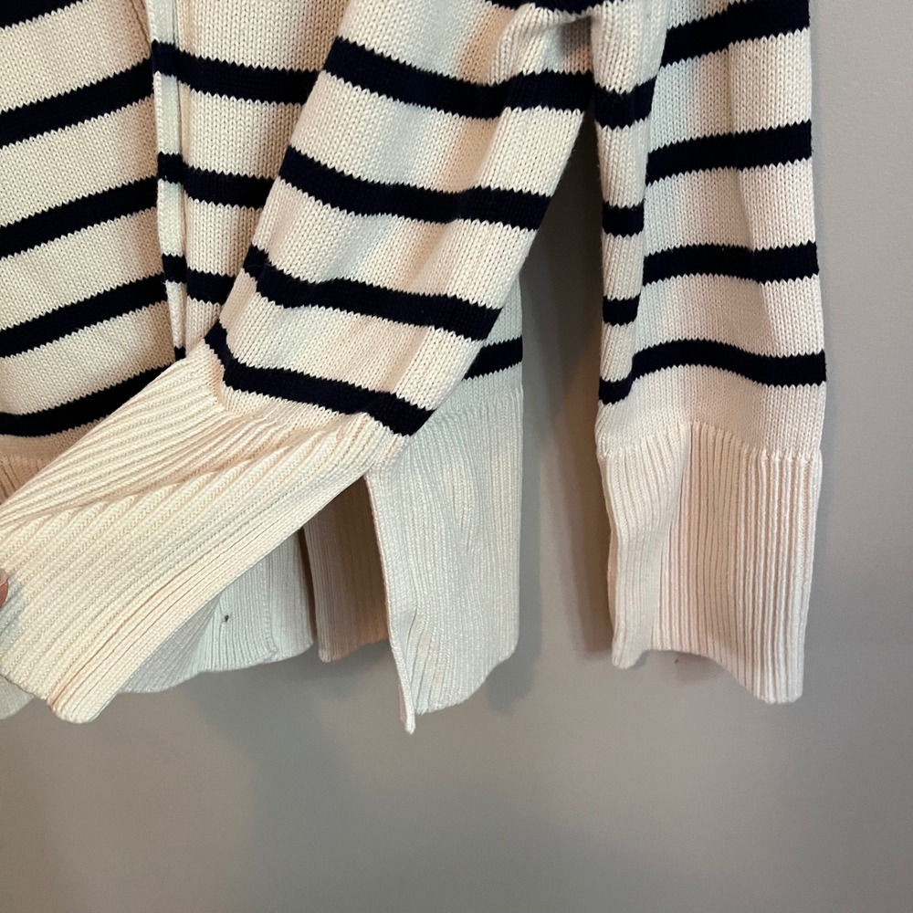 Gap Fisherman Cream Navy Striped Cotton Button Cardigan Sweater S Coastal Preppy - Picture 4 of 8